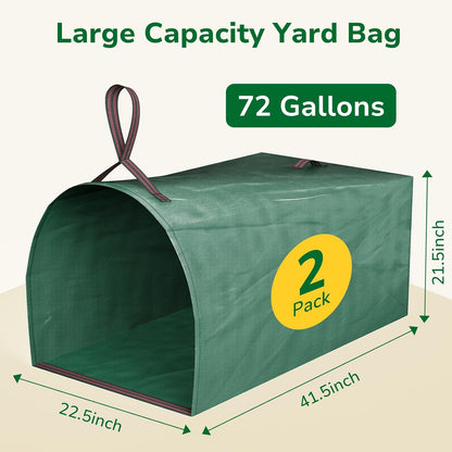 GreatBuddy Lawn Bag, 72 Gallon Yard Waste Bags, Heavy Duty PP Garden Leaf Bags for Leaves, Grass and Debris, Reusable & Foldable Leaf Collector with Handles, Wide Opening and Self-stand Design, 2 Pack