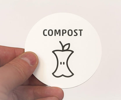 Compost Sign for Office & Home | 3” Round Compost Sign for Disposal Bin | White Acrylic - Laser Engraved Black Text & Icon | Home & Kitchen Waste Management
