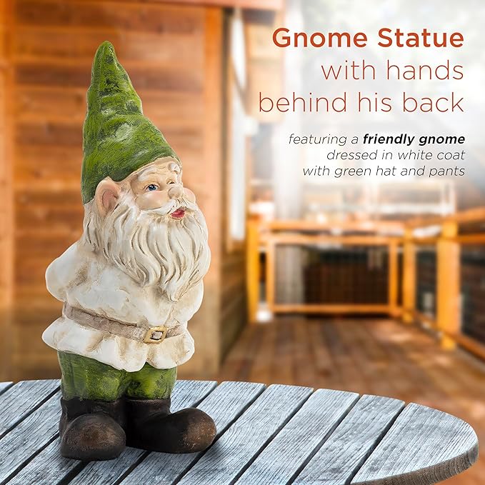 Alpine Corporation 12" Tall Traditional Outdoor Garden Gnome Yard Statue Decoration