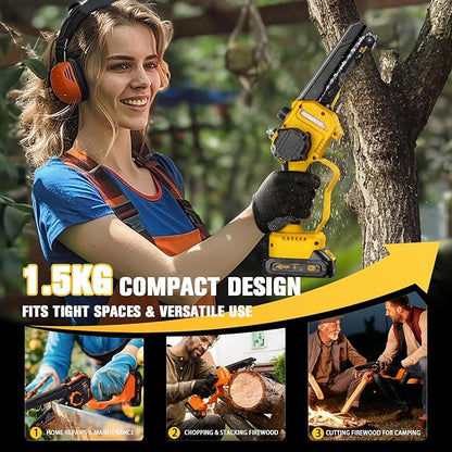 Mini Electric Chainsaw - DECERK Brushless 6-inch Chainsaws Cordless, Portable Handheld Power Chain Saw with 2 Batteries, for Trimming/Tree/Branch/Wood Cutting, Best Garden Gifts for Dad, Husband