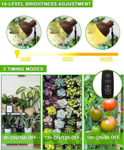 yadoker Plant Grow Light for Indoor Plant, Walnut Wood Grain LED Grow Light,Elevating Plant Lamp,Height Adjustable,Automatic Timer with 8/12/16Hours,10-Level Brightness,Ideal for Large Plant Grow