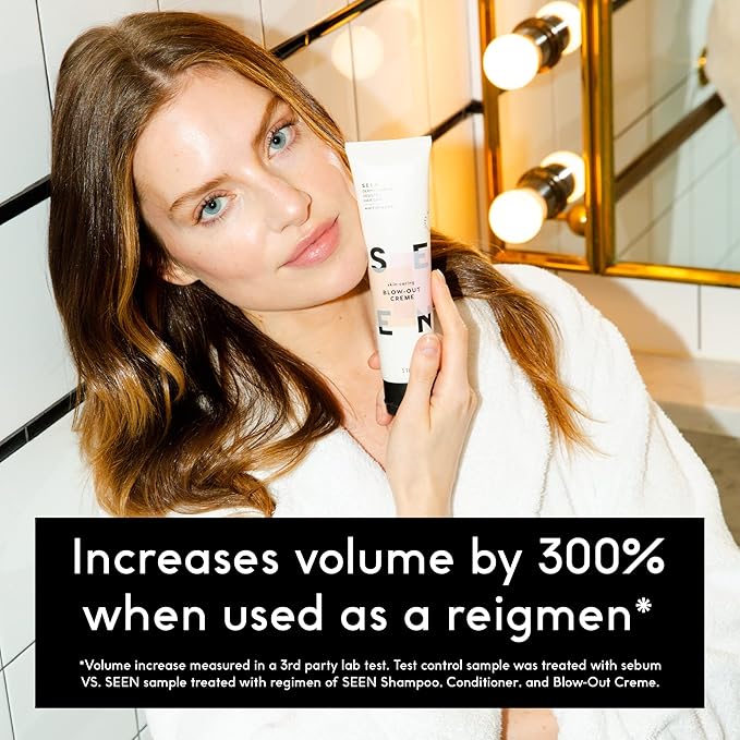 SEEN Travel Trio, Fragrance Free - Non-Comedogenic & Blow-Out Hair Cream, Shampoo & Conditioner Set- Reduces Frizz- Heat Protectant- Safe for Sensitive & Eczema Prone Skin