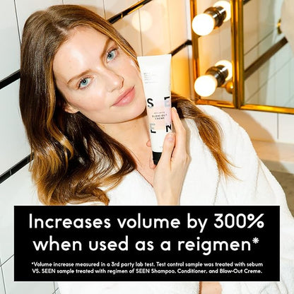 SEEN Travel Trio, Fragrance Free - Non-Comedogenic & Blow-Out Hair Cream, Shampoo & Conditioner Set- Reduces Frizz- Heat Protectant- Safe for Sensitive & Eczema Prone Skin