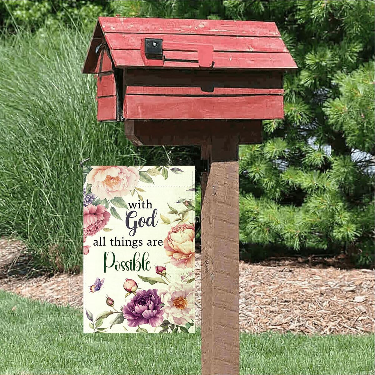 Christian Garden Flag 12x18 Inch Double Sided Outside, "With God all things are Possible" Porch Yard Patio Outdoor Decoration