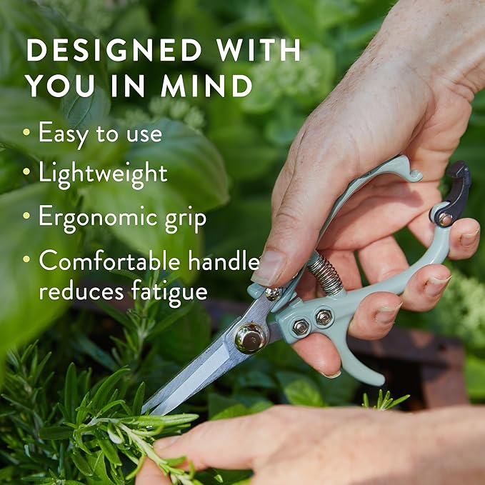 Modern Sprout Pruning Shears - Herb Snipping Scissors- Lightweight Gardening Tools W/Easy Lock - Flower Cutter Garden Shears - Carbon Steel Blade + Reusable Holster (Ocean, 1-Pack)