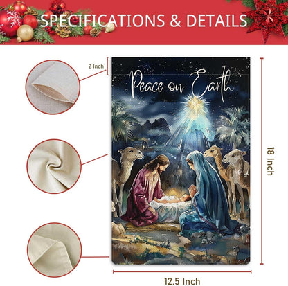 Peace on Earth Garden Flag Jesus Birth Nativity Night Small Flag for Outside Burlap Double Sided Welcome Yard Lawn Winter Decor 12.5x18"