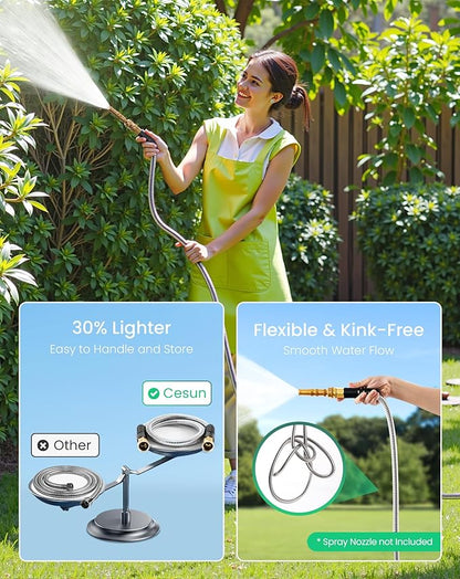 Cesun Short Garden Hose 3 feet, Small Metal Leader Hose, Drinking Water Hose, Flexible, Lightweight Stainless Steel Water Pipe for RV, Outdoor, Yard, 3ft x 5/8", Female to Female