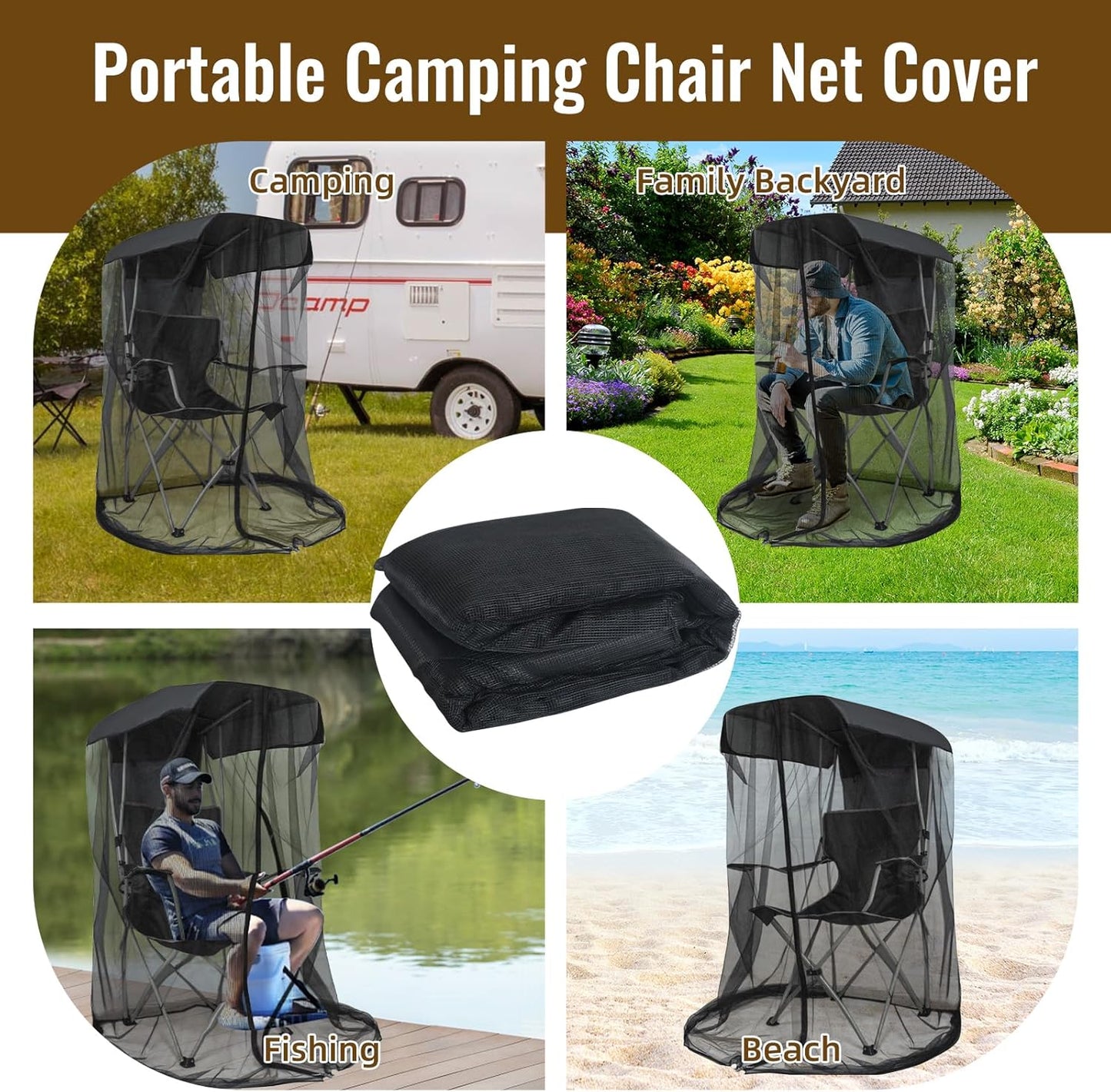 Mosquito Net for Outdoor Canopy Chair, 63"*35"*32", Bug Barrier Mosquitos Mesh Tent with 2 Zipper Opening, Waterproof Roof for Fishing Camping Chairs Outdoors, Not Included Chair