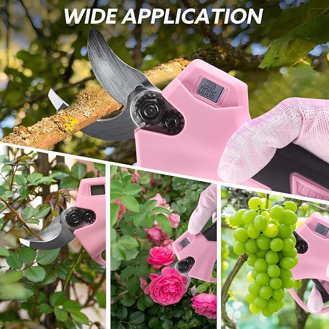 Electric Pruning Shears Cordless Brushless - Professional Battery Powered Pink Pruner, 2 Batteries & Replaceable Blades, Toolbox for Efficient Garden & Landscape Maintenance