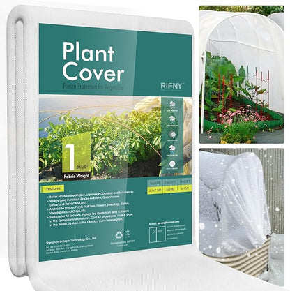 RIFNY Plant Covers Freeze Protection, 1 oz/yd² 8Ft x 24Ft Frost Cloth Plant Freeze Protection for Winter Frost Snowstorm, Frost Blankets for Outdoor Plants Protect from Birds, Pests