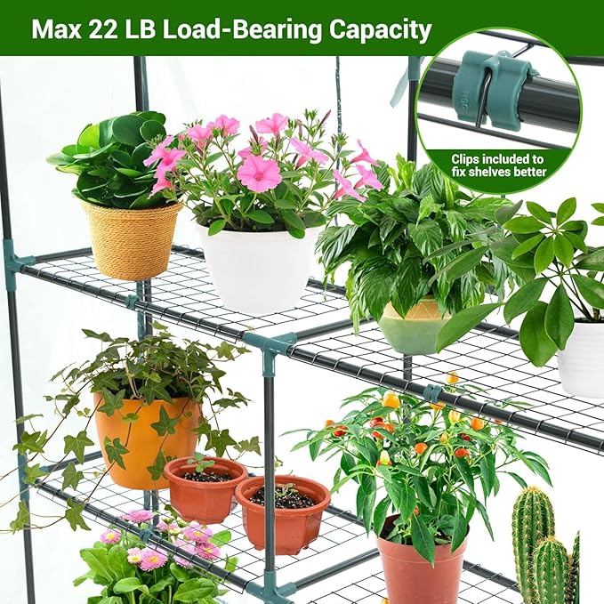 Ohuhu Plastic Greenhouse for Outdoors: Portable Walk in Plant Green House with Improved Transparent PVC Cover, 3 Tiers 12 Shelves Stands Small Greenhouses Backyard Green Houses for Outside Heavy Duty