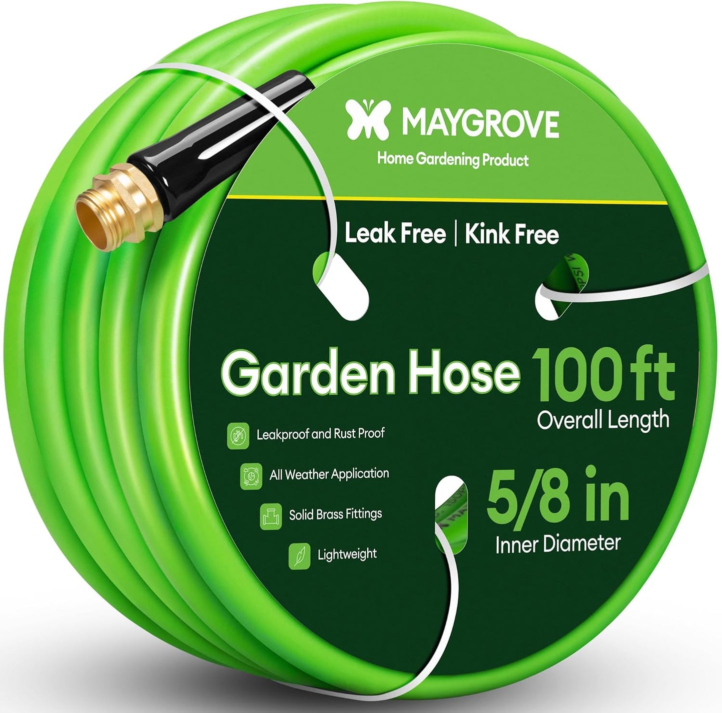 100 ft Garden Hose, 5/8 in ID, Heavy-Duty, Leakproof, Kink-Resistant Water Hose with Swivel Brass Fittings, 600 PSI Burst Rating, Ideal for Car Wash & Lawn Watering