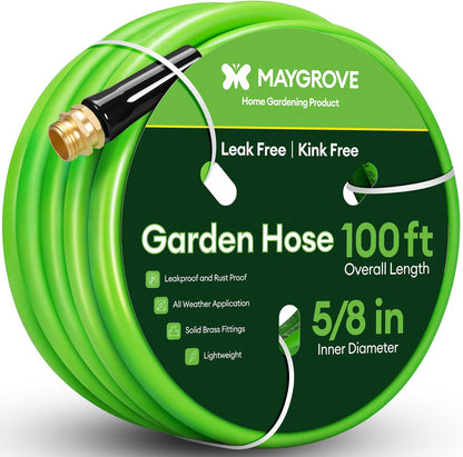 100 ft Garden Hose, 5/8 in ID, Heavy-Duty, Leakproof, Kink-Resistant Water Hose with Swivel Brass Fittings, 600 PSI Burst Rating, Ideal for Car Wash & Lawn Watering