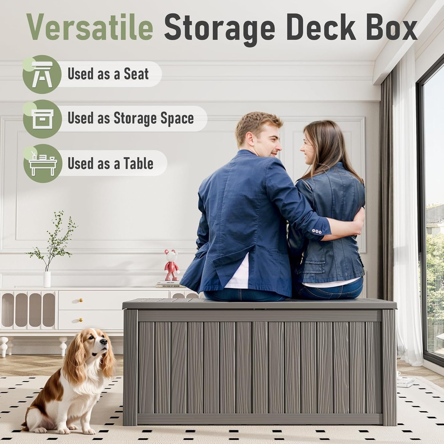 Outdoor Storage Box, Resin Deck Boxes Indoor and outdoor, Waterproof Storage Box Lockable Lid (Grey, 120 Gallon)