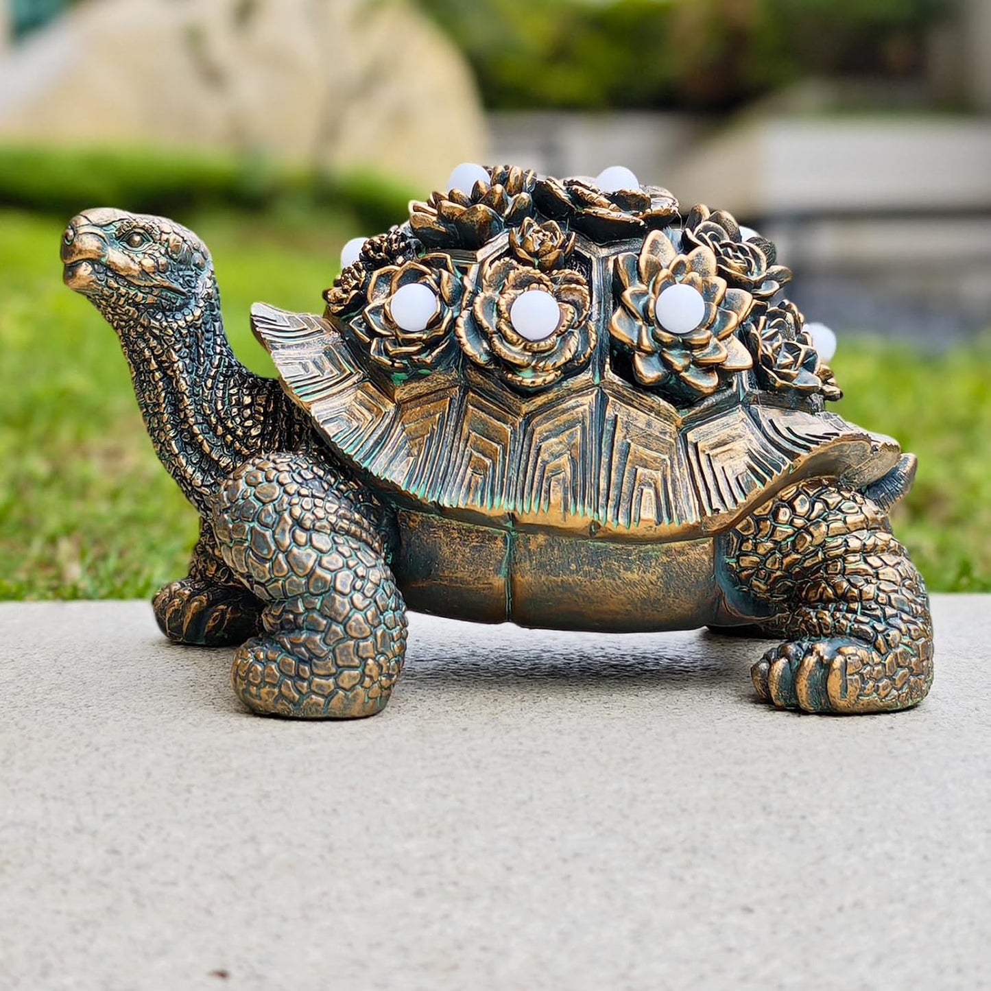 Outdoor Solar Turtle Decor - Resin Succulent Planter with Waterproof LED Shell, Unique Garden Gift for Plant Lovers for Patio, Balcony, Yard Ornament