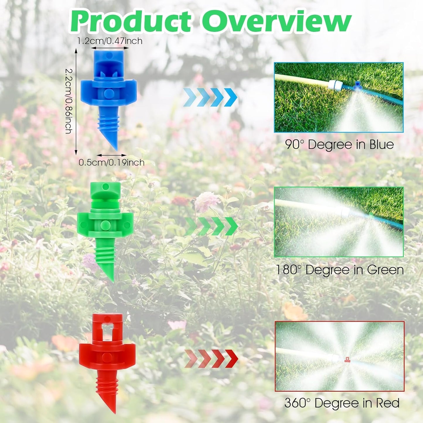 150PCS Drip Irrigation Emitters, 90/180/360 Degree Micro Sprinkler Heads Irrigations Sprinkler Head Micro Sprayer Refraction Irrigations Emitters for Garden Lawn Greenhouse Irrigation System