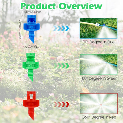 150PCS Drip Irrigation Emitters, 90/180/360 Degree Micro Sprinkler Heads Irrigations Sprinkler Head Micro Sprayer Refraction Irrigations Emitters for Garden Lawn Greenhouse Irrigation System