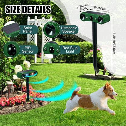 Qualirey 4 Pack Solar Ultrasonic Animal Repellent Outdoor Waterproof Nocturnal Animal Deterrent with Adjustable Motion Sensor Alarm Flashing Light Repel Raccoon Cat Dog Fox Deer for Yard Garden Lawn