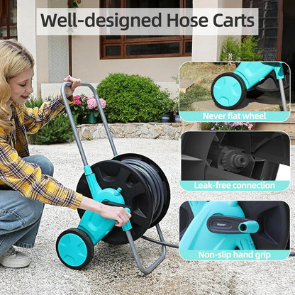Portable Garden Hose Reel Cart, Hold Up to 75-100 Ft of 5/8 Inch Hose,Garden Water Pipe Holders Mobile Tools with 2 Wheels for Outside Hose Storage