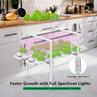 NFT Hydroponic Growing System Kit - Full-Spectrum Grow Lights ＆ Timer | 36 Plant Sites | Food-Grade PVC-U Pipes | Auto Water Pump & Timer | Indoor Gardening for Leafy Greens, Lettuce & Herbs