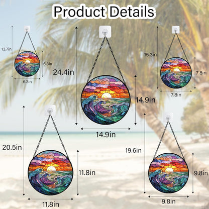 Stained Glass Window Hanging, Clouds and Sea Waves Suncatcher Diamond Glass Panel Hangings Scenery Sun Catchers Decor for Birthday for Women, Men, Wife, Aunt, and Mom 14.9 in