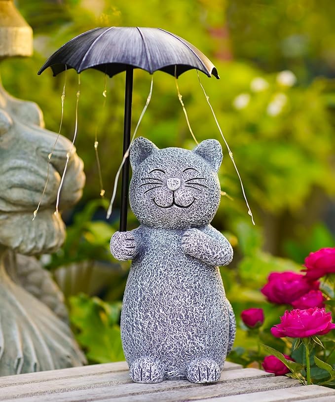 Qeeman Cat Garden Statue Outdoor: Outside Decor Yard Patio Balcony Landscaping Lawn Figurine Ornaments - Birthday Gifts for Mom Grandma Women Dad Lover Sister