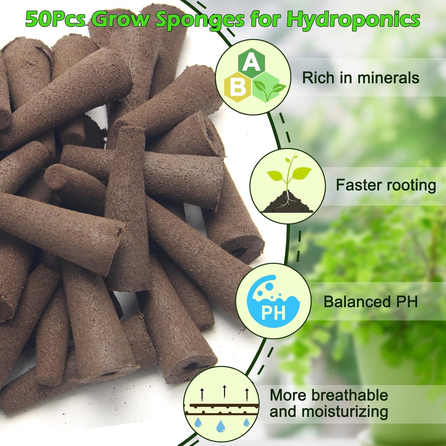 150P Grow Sponges for Hydroponics, Windspeed Grow Anything Seed Pod kit Include 50 Grow Sponges, 24 Grow Baskets, 24 Grow Domes, 50 Pod Labels, 2 Tweezers