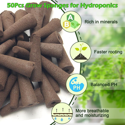 150P Grow Sponges for Hydroponics, Windspeed Grow Anything Seed Pod kit Include 50 Grow Sponges, 24 Grow Baskets, 24 Grow Domes, 50 Pod Labels, 2 Tweezers