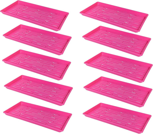 SUNPACK 10" x 20" Heavy Duty Shallow Plastic Seed Starting Tray, Magenta, 1" (Pack of 10) - Lined with Drainage Holes for Excess Water and Aeration, Ideal for Greenhouses or Indoor Gardening