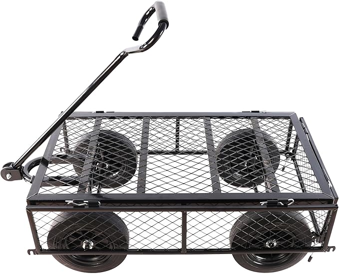 Wagon with Removable Sides Can be Used in Farms, Warehouses etc l Garden Dump cart- A Must-Have for Your Dream Garden Garden Essential- Dump cart Solid Wheels (Black Solid Wheels)