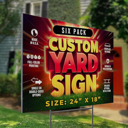 6 Pack 24"x18" Custom Yard Signs With or Without Stakes, Personalized Yard Signs for Outdoors, Customized Full Color Print Corrugated Signs for Business