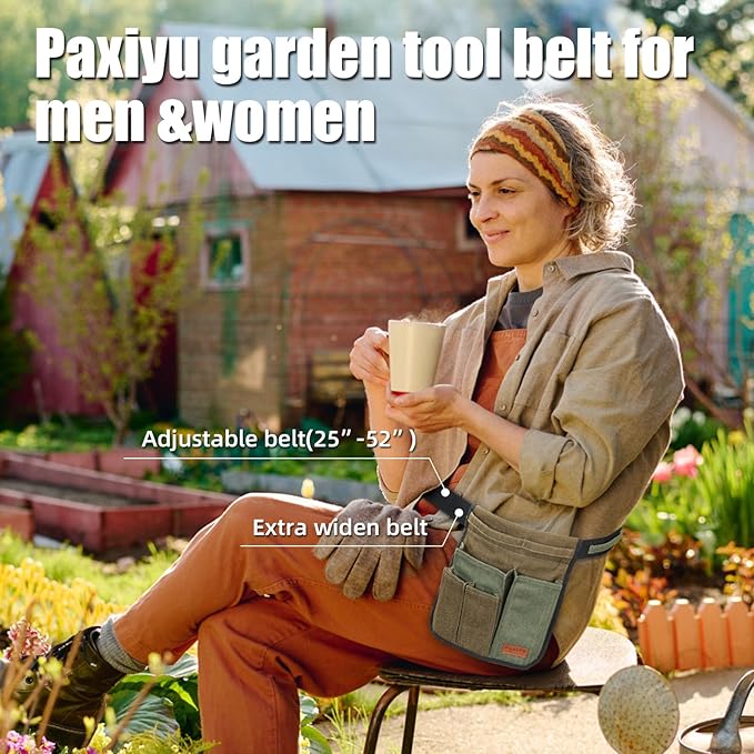 Garden Tool Belt for Men & Women, Denim Slim 4-Pocket Adjustable Garden Apron - Lightweight Utility Belt for Gardening, DIY, Carpenter, Painting, Seamstress, and Crafting Tool Pouch (Green)