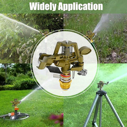 1/2 Inch Brass Impact Sprinkler with Nozzles Adjustable 0-360 Degree Coverage Pattern Heavy Duty Lawn Sprinkler Head for Yard Lawn Grass Patio Garden Irrigation (2Pcs)