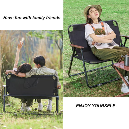 Loveseat Camping Chair for Adults Heavy with Seat Cushion Duty Double Seat Camp Chair for 2 Person Suit for Indoor Outdoor Hiking Patio Beach (Black)
