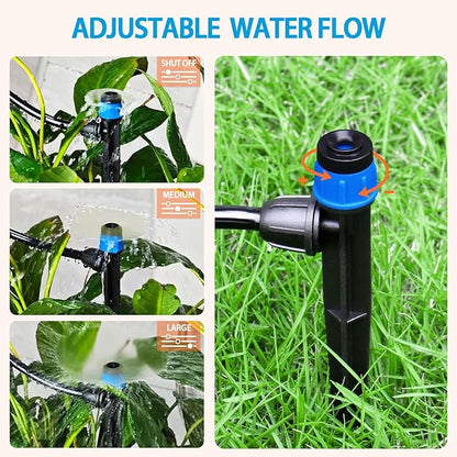 25 Pieces Drip Emitters Fan Shape with Stake for 1/4" Irrigation Tubing: Adjustable 360 Degree Water Flow Irrigation Universal Vortex Sprayer On 5" Stake Drip Pipe Sprinklers Fittings