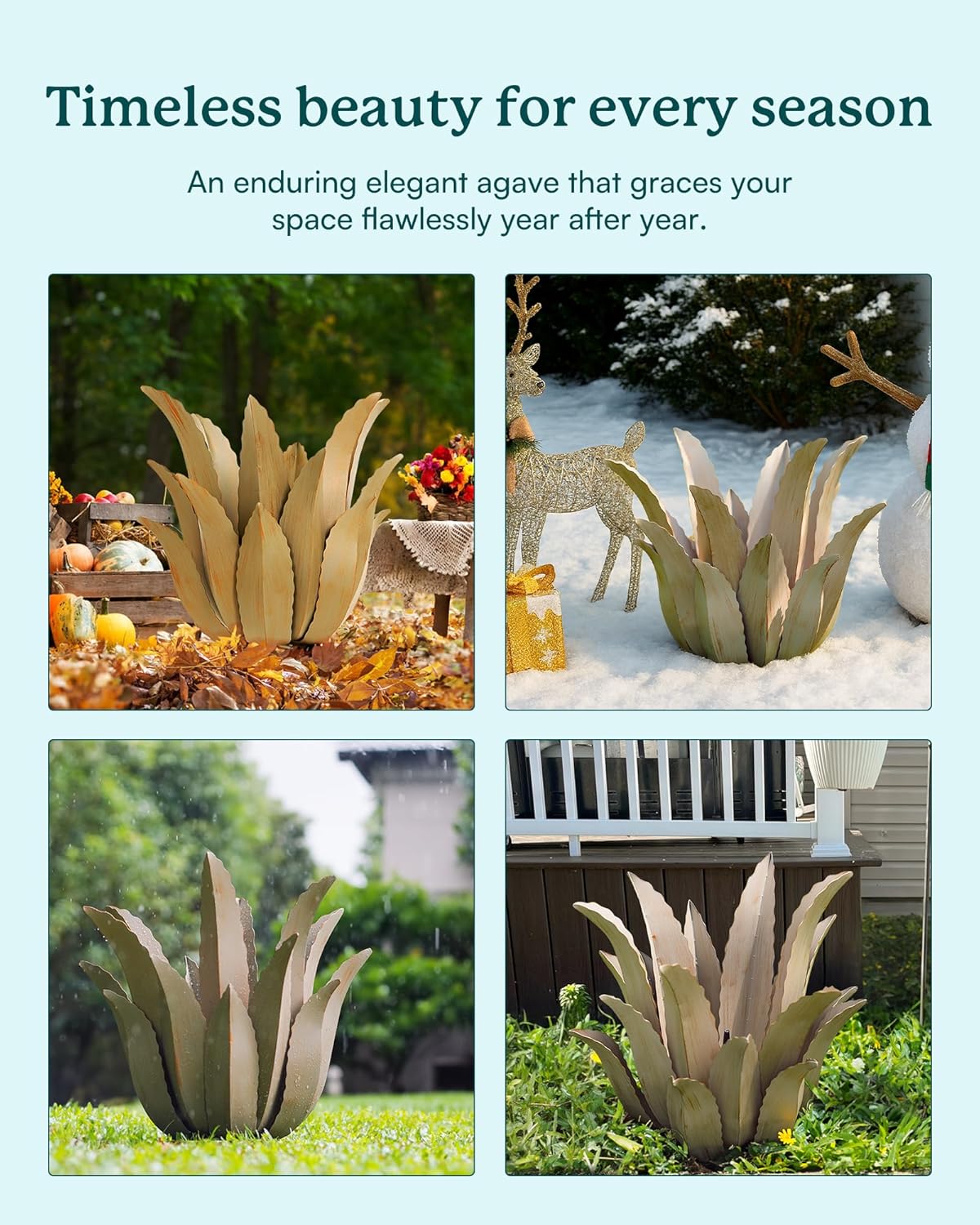 Metal Agave Plant Outdoor Decor - 25.5" H Large Hand Painted Desert Themed Garden Sculpture, Weather Resistant Rustic Yard Art for Lawn Patio, Unique Ornament Gift for Home & Garden