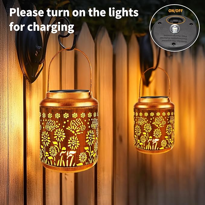 Brizled Butterfly Solar Lantern Lights 2 Pack, Warm White Christmas/Birthday Gift for Women Mom Grandma, Waterproof Hanging Solar Butterfly Lights, LED Lanterns for Garden Patio Path Tabletop Decor