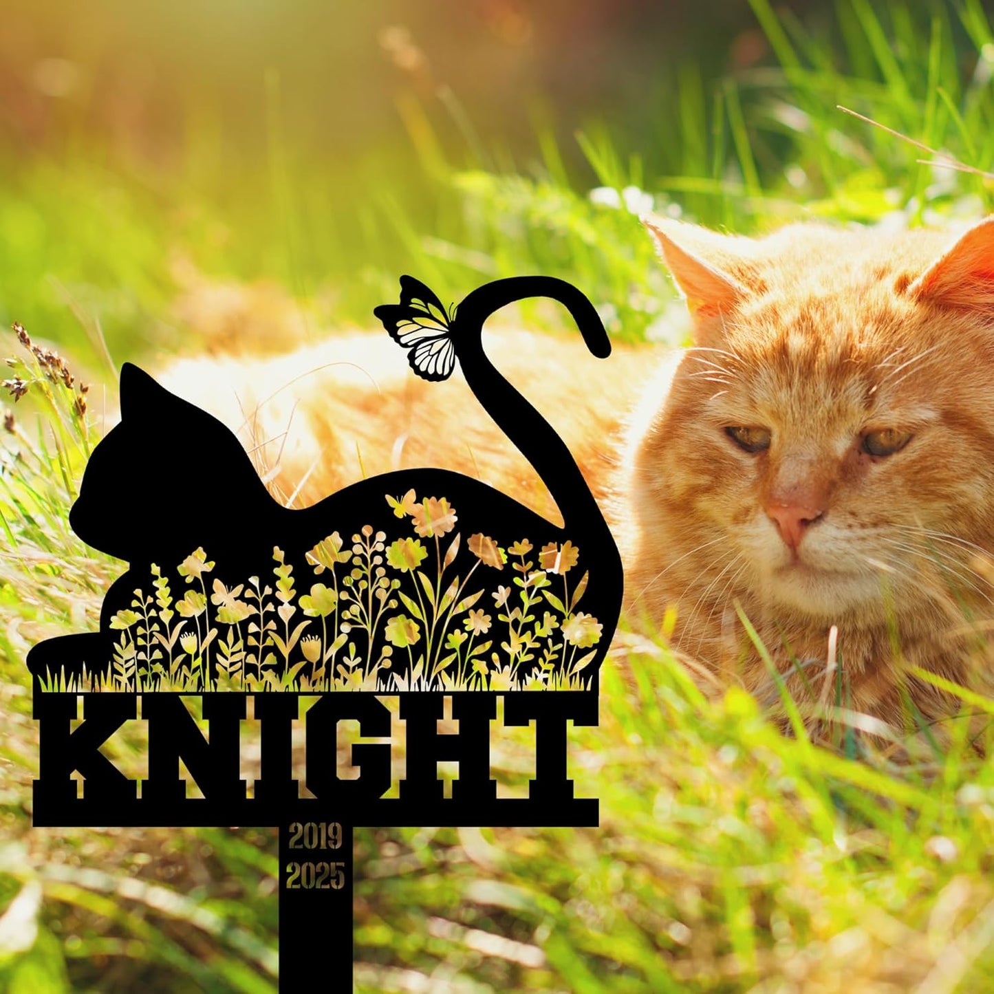 Pet Cemetery Cat Grave Marker – Personalized Outdoor Cat Headstone, Custom Name & Lifespan Dates Pet Grave Markers, Available in Multiple Styles and Colors