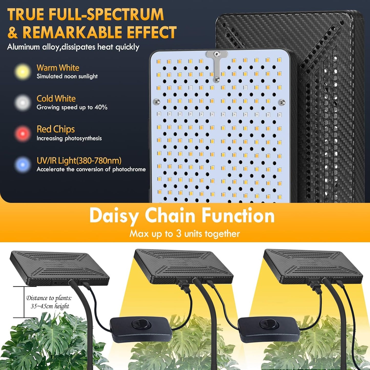 Table Top Grow Light for Seed Starting, Seedlings, Vegetable, Bonsai, 25 Watt Brightest Full Spectrum Desk Plant Lights for Indoor Growing, Adjustable Height 16"-24", Daisy Chain Function