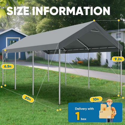 Quictent 10x20 ft Heavy Duty Carport Canopy Galvanized Car Tent Outdoor Garage Boat Shelter with Reinforced Structure, with Hanging Edge - Gray
