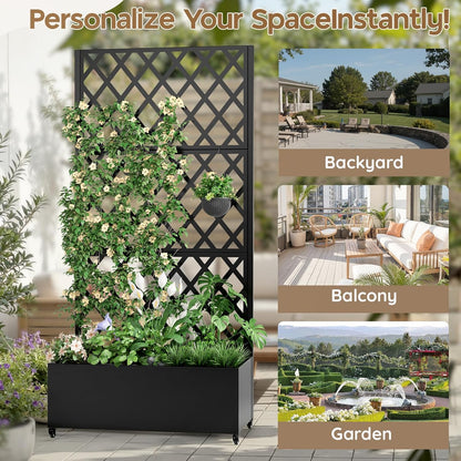Metal Raised Garden Bed with Trellis & Wheels,72" x 35"x 15.7" Planter Box with Trellis,Privacy Planters for Patio,Garden Bed for Climbing Plants,Suitable for Climbing Plants and Vegetables,Black