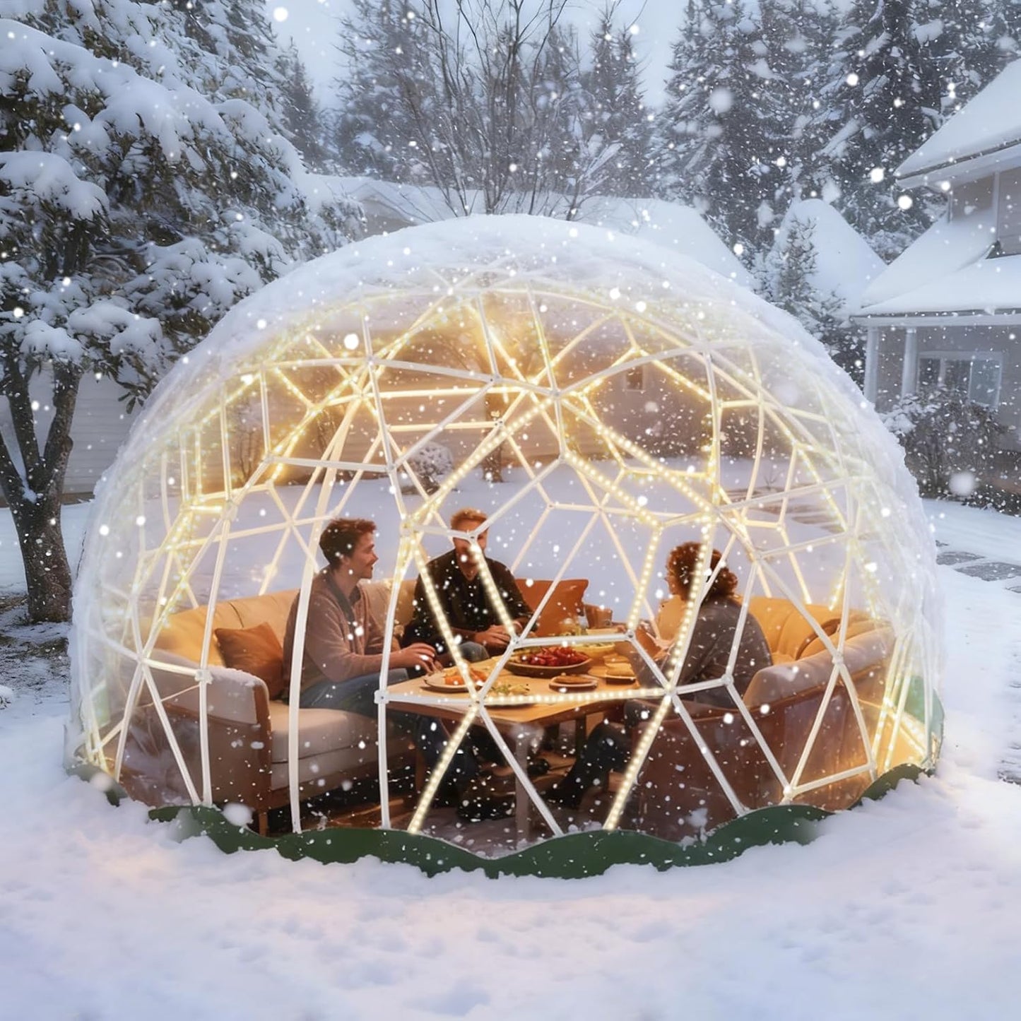 Garden Dome Bubble Tent House Outdoor, Upgraded Geodesic Dome Greenhouse with Transparent PVC Cover, Weatherproof Greenhouse Suitable for Patio (GREEN-12FT)