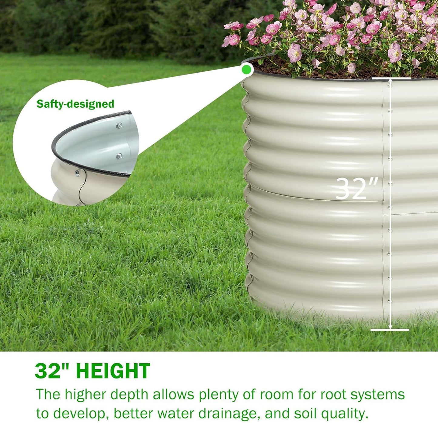 BPS 2-in-1 Metal Raised Garden Bed, 5.3x2.7 FT Galvanized Planter Raised Beds for Vegetables, Flowers 31'' Extra Tall