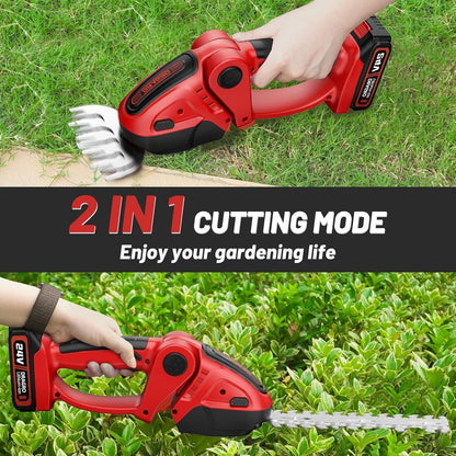 24V Cordless Grass Shears, 2200RPM 2-in-1 Handheld Electric Grass Cutter/Shrubbery Trimmers, Mini Shrub Trimmer Battery Operated Hedge Trimmer with 2Pcs 2.0Ah Batteries and Charger Included