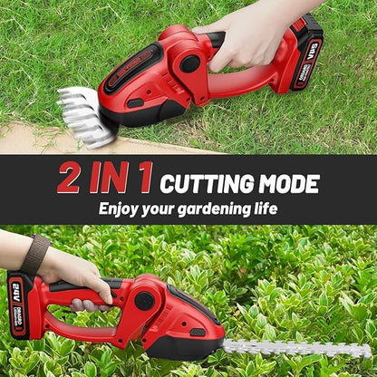 24V Cordless Grass Shears, 2200RPM 2-in-1 Handheld Electric Grass Cutter/Shrubbery Trimmers, Mini Shrub Trimmer Battery Operated Hedge Trimmer with 2Pcs 2.0Ah Batteries and Charger Included