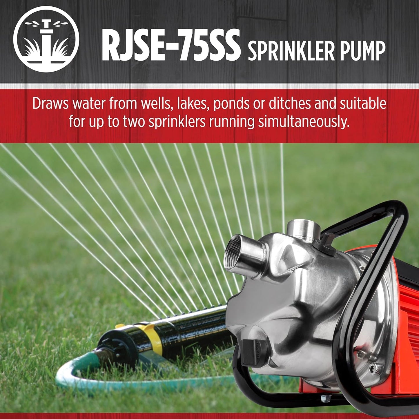 Red Lion RJSE-75SS 115 Volt, 3/4 HP, 11 GPM Stainless Steel Sprinkler Utility Pump with 8-ft. Cord, Red, 614432