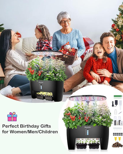 Hydroponic Growing System Kit 16 Pods, Smart Herb Garden with Sprout Mode Can Seedling in Advance & 24W Full Spectrum LED Grow Light, Indoor Garden Planter for Home/Office/School (Black)