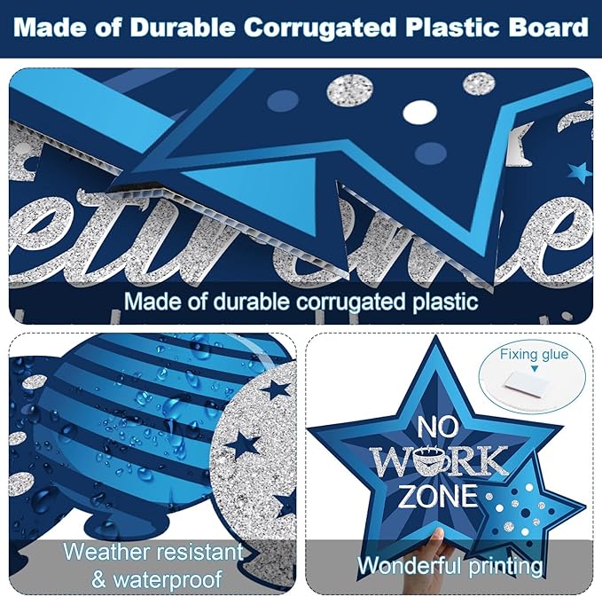 Yulejo 8 Pieces Retirement Yard Sign Decorations Happy Retirement Yard Signs Retirement lawn Sign with Stakes for Outdoor Retirement Party Supplies 16inch (Blue and Silver)