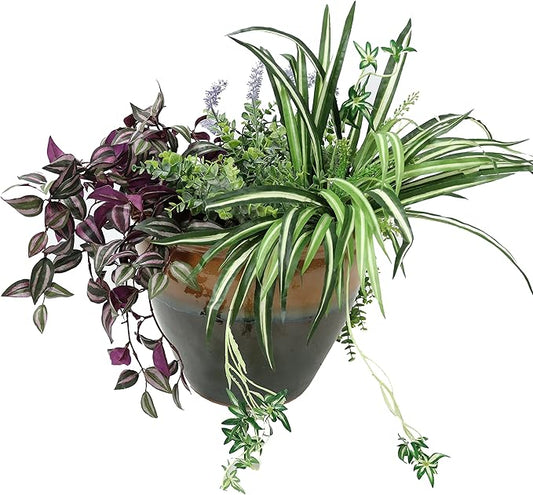 Sunnydaze Large Ceramic Plant Pot - Round Outdoor Glazed Ceramic Planter Pot with Drainage - Chalet - Forest Lake Green - 14.5"