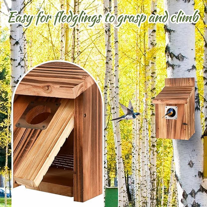 4-Piece Outdoor Bird House Set, Bird Houses for Outside with Metal Guards, Safety Locks, Flight Slots, & Ventilation, Bluebird Houses with 1-1/2" Entrance for Bluebirds, Wrens, Finches